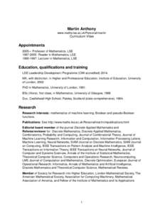 Martin Anthony www.maths.lse.ac.uk/Personal/martin Curriculum Vitae  Appointments