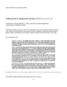 Indian J Med Res 132, July 2010, pp[removed]Antibacterial & antiplasmid activities of Helicteres isora L.