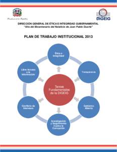 DIRECCIÓN GENERAL DE ÉTICA E INTEGRIDAD GUBERNAMENTAL “Año del Bicentenario del Natalicio de Juan Pablo Duarte” PLAN DE TRABAJO INSTITUCIONAL 2013  Ética e