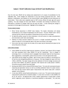 Subject: NVLAP Calibration Scope & NVLAP Code Modifications  Over the next year, NVLAP will be making some adjustments to its scopes of accreditation for the calibration labs. Some changes are refinements to the new form