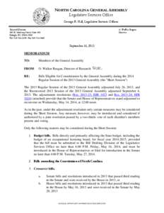 NORTH CAROLINA GENERAL ASSEMBLY Legislative Services Office George R. Hall, Legislative Services Officer Research Division  O. Walker Reagan
