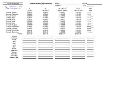 Payroll Worksheets  Example: January Example: February Example: March Example: April