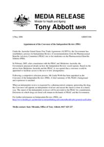 MEDIA RELEASE Minister for Health and Ageing Tony Abbott MHR 4 May 2006