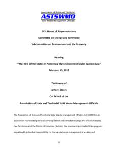 U.S. House of Representatives Committee on Energy and Commerce Subcommittee on Environment and the Economy Hearing ““The Role of the States in Protecting the Environment Under Current Law”