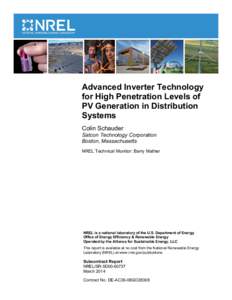 Advanced Inverter Technology for High Penetration Levels of PV Generation in Distribution Systems