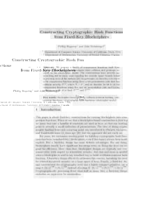 Constructing Cryptographic Hash Functions from Fixed-Key Blockciphers Phillip Rogaway1 and John Steinberger2 1 2