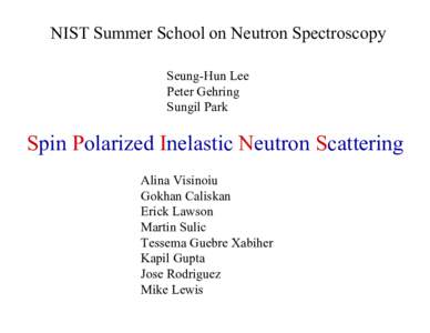 NIST Summer School on Neutron Spectroscopy Seung-Hun Lee Peter Gehring Sungil Park  Spin Polarized Inelastic Neutron Scattering