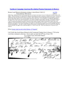 Southern Campaign American Revolution Pension Statements & Rosters Bounty Land Warrant information relating to Jacob Kouts VAS1112 Transcribed by Will Graves vsl 1VA[removed]