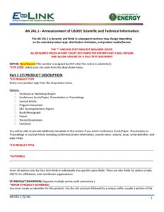 AN[removed]Announcement of USDOE Scientific and Technical Information The AN[removed]is dynamic and fields in subsequent sections may change depending on the selected product type, distribution limitation, and product medi