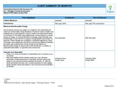 CLIENT SUMMARY OF BENEFITS  Connecticut General Life Insurance Co.   For ­ Arlington County Government  Network POS Open Access Plan   