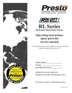 RL Series  Hydraulic Hand Pallet Trucks Operating instructions spare parts list