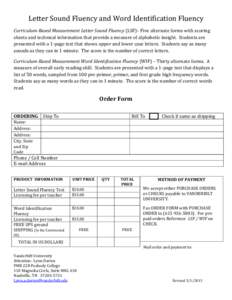 Letter Sound Fluency and Word Identification Fluency Curriculum-Based Measurement Letter Sound Fluency (LSF)– Five alternate forms with scoring sheets and technical information that provide a measure of alphabetic insi