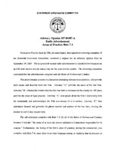 CT Statewide Grievance Committee - Advisory Opinion #[removed]A, Radio Advertisement