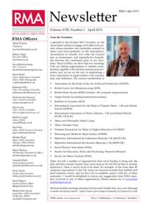 Newsletter  ISSNVolume XVII, Number 1 April 2013