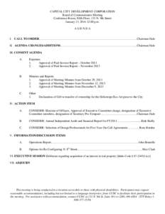 CAPITAL CITY DEVELOPMENT CORPORATION Board of Commissioners Meeting Conference Room, Fifth Floor, 121 N. 9th Street January 13, [removed]:00 p.m. AGENDA