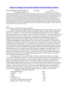 Southern Campaigns American Revolution Pension Statements & Rosters Pension application of John Ellis R3316 Transcribed by Will Graves Lucy Ellis