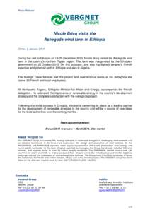 Press Release  Nicole Bricq visits the Ashegoda wind farm in Ethiopia Ormes, 6 January 2014