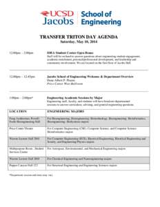 TRANSFER TRITON DAY AGENDA Saturday, May 10, [removed]:00pm – 2:00pm IDEA Student Center Open House Staff will be on hand to answer questions about engineering student engagement,