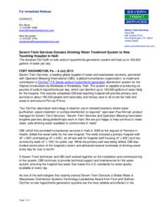 Microsoft Word - Severn Trent Services Partners with Operation Blessing International to Provide Water System to New Haitian Ho