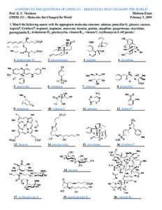 Answers to the Questions of CHEM 151 – Molecules that Changed the World Prof. K. C. Nicolaou	 Midterm Exam CHEM 151 – Molecules that Changed the World	February 5, Match the following names with the appropriat