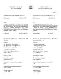 COURT OF APPEAL OF NEW BRUNSWICK COUR D’APPEL DU NOUVEAU-BRUNSWICK