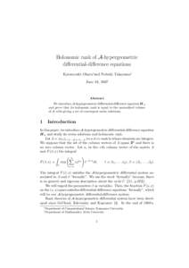 Holonomic rank of A-hypergeometric differential-difference equations Katsuyoshi Ohara∗and Nobuki Takayama† June 18, 2007  Abstract