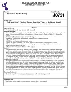 CALIFORNIA STATE SCIENCE FAIR 2014 PROJECT SUMMARY Name(s)  Sebastian L. Roeder-Hensley