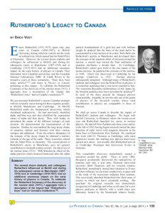 ARTICLE DE FOND  RUTHERFORD’S LEGACY TO CANADA