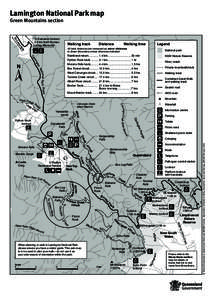 Lamington National Park map Green Mountains section Walking track  Distance