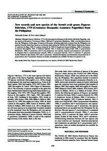 Komai & Rahayu: Pagurus from the Philippines Taxonomy & Systematics RAFFLES BULLETIN OF ZOOLOGY 62: 620–646 Date of publication: 10 September 2014 http://zoobank.org/urn:lsid:zoobank.org:pub:DF60AAD1-1B35E3A
