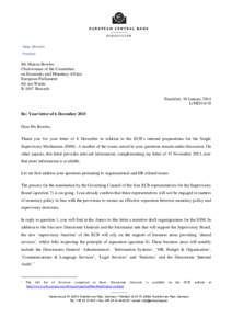 Letter to Ms Sharon Bowles, Chairwoman of the Committee on Economic and Monetary Affairs