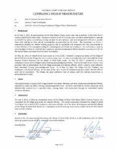 PALM BEACH COUNTY COMMISSION ON ETHICS  COMPLIANCE REVIEW MEMORANDUM To:  Alan S. Johnson, Executive Director