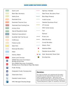GAME LANDS MAP BOOK LEGEND  Game Land Highway, Interstate