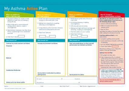 My Asthma Action Plan When my asthma is well controlled When my asthma is GETTING WORSE