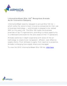 InformationWeek Elite 100® Recognizes Armada As An Innovative Company InformationWeek recently released its annual Elite 100 list — which ranks the nation’s most innovative companies for their use of business techno