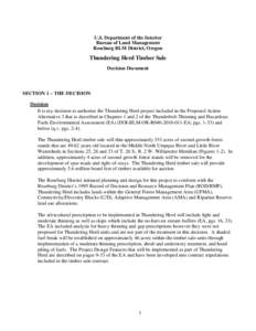 U.S. Department of the Interior Bureau of Land Management Roseburg BLM District, Oregon Thundering Herd Timber Sale Decision Document