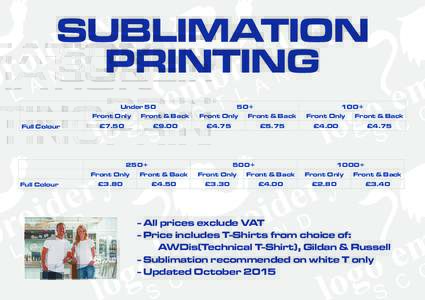 SUBLIMATION PRINTING Under 50 Full Colour  50+