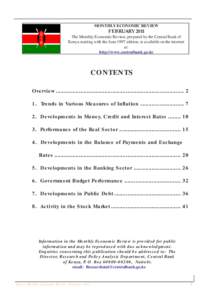 MONTHLY ECONOMIC REVIEW  FEBRUARY 2011 The Monthly Economic Review, prepared by the Central Bank of Kenya starting with the June 1997 edition, is available on the internet at:
