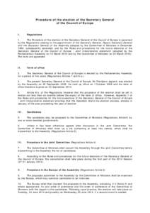 Procedure of the election of the Secretary General of the Council of Europe I.  Regulations