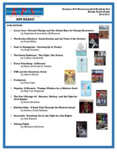 Summer 2016 Recommended Reading List Rising Tenth GradeKPS READS! NON-FICTION