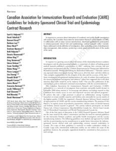 [Human Vaccines 1:4, [removed]; July/August 2005]; ©2005 Landes Bioscience  Canadian Association for Immunization Research and Evaluation (CAIRE) Guidelines for Industry-Sponsored Clinical Trial and Epidemiology Contract 