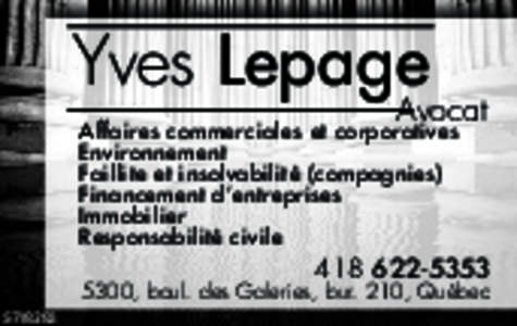 Yves Lepage  Avocat Affaires commerciales et corporatives Environnement