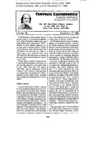 Essays of an Information Scientist, Vol:9, p.355, 1986 Current Contents, #46, p.3-13, November 17, 1986 II I