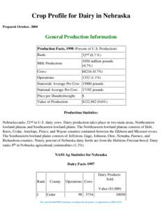Crop Profile for Dairy in Nebraska Prepared October, 2000 General Production Information Production Facts, 1998 (Percent of U.S. Production) Rank: