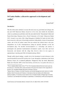 1  Sri Lanka Studies: a discursive approach to development and conflict1 Georg Frerks2 Introduction