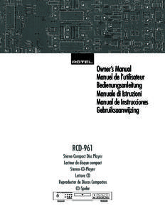 Owner’s Manual Manuel de l’utilisateur Bedienungsanleitung Manuale di Istruzioni Manual de Instrucciones Gebruiksaanwijzing