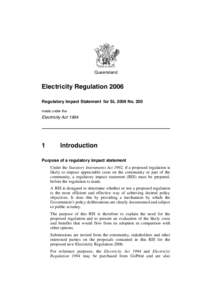 Queensland  Electricity Regulation 2006 Regulatory Impact Statement for SL 2006 No. 200 made under the