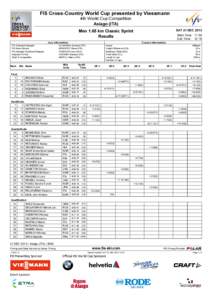 FIS Cross-Country World Cup presented by Viessmann 4th World Cup Competition Asiago (ITA)