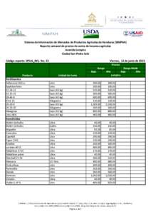 Sistema de Información de Mercados de Productos Agrícolas de Honduras (SIMPAH) Reporte semanal de precios de venta de insumos agrícolas Avenida Lempira Ciudad San Pedro Sula Código reporte: SPSAL_INS, No. 23