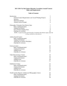 2013–2014 Tar Heel Junior Historian Association Annual Contests Rules and Requirements Table of Contents Introduction General Contest Requirements and Award-Winning Projects Sponsors